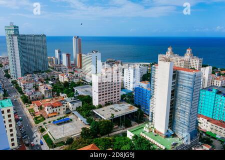 Vue aérienne du quartier El Vedado au coucher du soleil. La Habana - la Havane, Cuba, Amérique latine et Caraïbes Banque D'Images