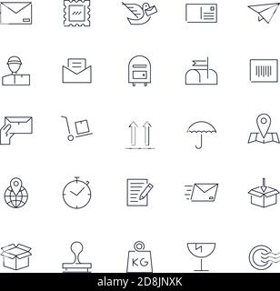 Icônes de ligne définies. Post-service pack. Vecteur Illustration de Vecteur