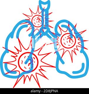 Poumons humains pleins de virus rouge dangereux, illustration moderne sur blanc Illustration de Vecteur