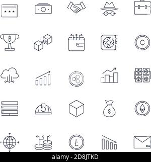 Icônes de ligne définies. Pack crypto-monnaie. Batch vectoriel Illustration de Vecteur