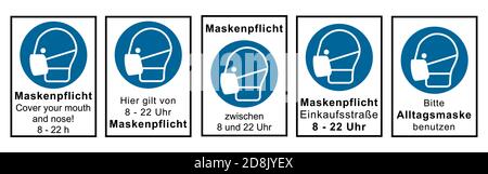 Jeu de panneaux selon DIN en ISO 7010 tous sur l'exigence de masque. Fichier vectoriel Illustration de Vecteur