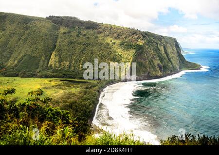 La plage de sable noir de Punaluu, Big Island, Hawaï Banque D'Images