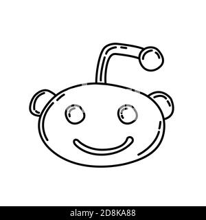 Icône Reddit. Style d'icône Doodle dessiné à la main ou Black Outline Illustration de Vecteur