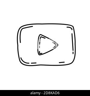 Icône YouTube. Style d'icône Doodle dessiné à la main ou Black Outline Illustration de Vecteur