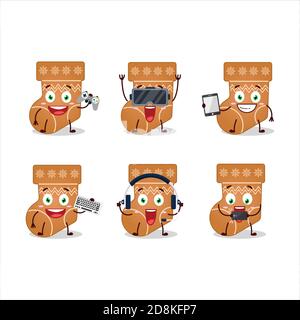 Chaussettes cookie personnage de dessin animé jouent à des jeux avec divers mignon émoticônes Illustration de Vecteur