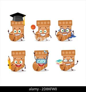 Élève scolaire de chaussettes cookie personnage de dessin animé avec diverses expressions Illustration de Vecteur