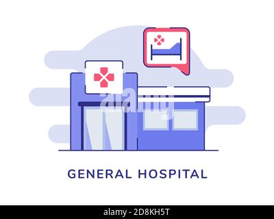Général Hôpital bâtiment blanc isolé arrière-plan avec contour de couleur plate style Illustration de Vecteur