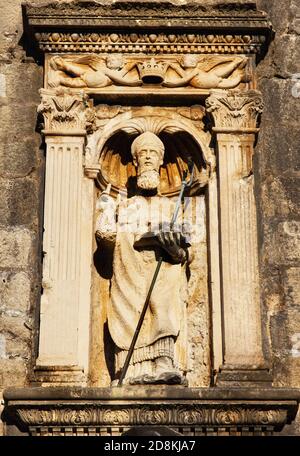 Statue de Saint Vlaho sur la porte pile - l'entrée De la vieille ville de Dubrovnik Banque D'Images