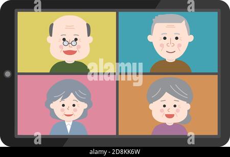 Les personnes âgées se rencontrent à distance. Illustration vectorielle isolée sur fond blanc. Illustration de Vecteur