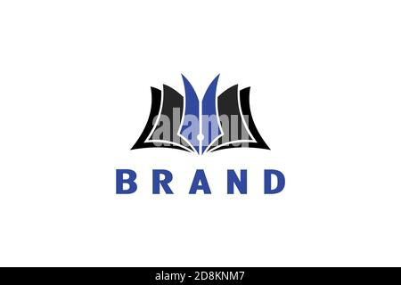 Logo du Pen Book, Livre ouvert avec concept de design de stylo, adapté pour l'éducation, l'auteur, ou le logo de publication. Logo simple et minimaliste. Illustration de Vecteur