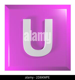 Bouton-poussoir carré rose avec la lettre U - Illustration du rendu 3D Banque D'Images