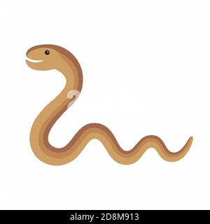 Le ver lent de dessin animé ressemble à un serpent isolé sur fond blanc. Illustration de Vecteur