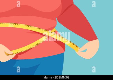 Vecteur d'une femme en surpoids mesurant sa taille Illustration de Vecteur