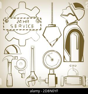 icônes d'ingénierie et d'entretien définies Illustration de Vecteur