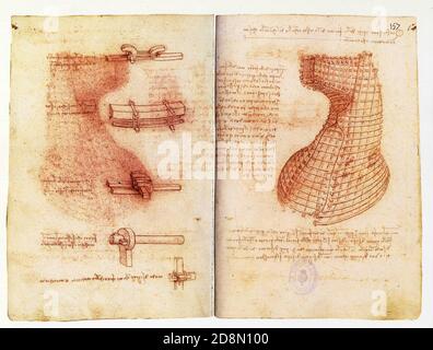 Léonard de Vinci. Dispositif de fixation du moule de la tête d'un cheval pour le moulage. 1491-1493. Craie rouge Banque D'Images