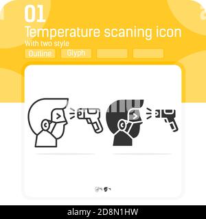 Vérification de la température du corps icône de premier plan avec ligne et style glyphe isolé sur fond blanc. Symbole de signe vecteur illustration coronavirus et covid Illustration de Vecteur