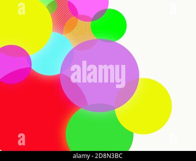 Cercles de couleur néon avec des motifs sur fond blanc Banque D'Images