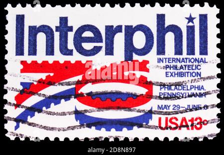 MOSCOU, RUSSIE - 8 OCTOBRE 2020: Timbre-poste imprimé aux États-Unis montre Interphil '76, série, vers 1976 Banque D'Images