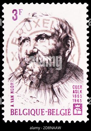 MOSCOU, RUSSIE - 8 OCTOBRE 2020: Timbre-poste imprimé en Belgique montre Van Noort, Adam, série ASLK/CGER, vers 1965 Banque D'Images