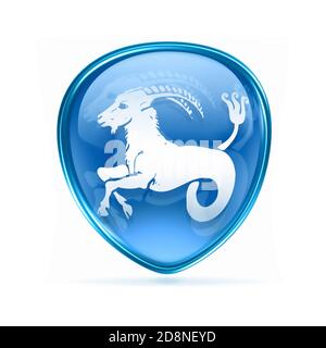 Signe astrologique Capricorne, bouton isolé sur fond blanc. Banque D'Images
