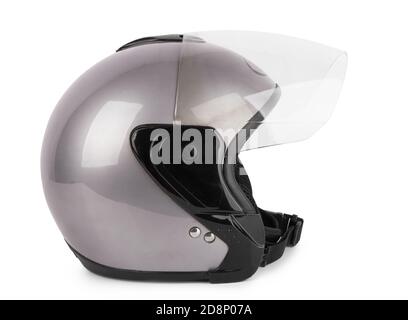 Casque de moto gris isolé sur fond blanc Banque D'Images