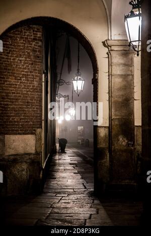 Turin, la nuit, le brouillard Banque D'Images