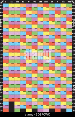 2021 couleur spécifique au format vertical du calendrier Planer pour chaque jour de la semaine coupe design Illustration de Vecteur