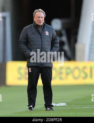 MIDDLESBROUGH, ANGLETERRE. 31 OCTOBRE Neil Warnock, directeur de Middesbrough, pendant le match de championnat Sky Bet entre Middlesbrough et la forêt de Nottingham au stade Riverside, à Middlesbrough, le samedi 31 octobre 2020. (Credit: Mark Fletcher | MI News) Credit: MI News & Sport /Alay Live News Banque D'Images