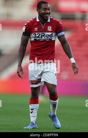 MIDDLESBROUGH, ANGLETERRE. 31 OCTOBRE Britt Assombalonga de Middlesbrough lors du match de championnat Sky Bet entre Middlesbrough et la forêt de Nottingham au stade Riverside, Middlesbrough, le samedi 31 octobre 2020. (Credit: Mark Fletcher | MI News) Credit: MI News & Sport /Alay Live News Banque D'Images