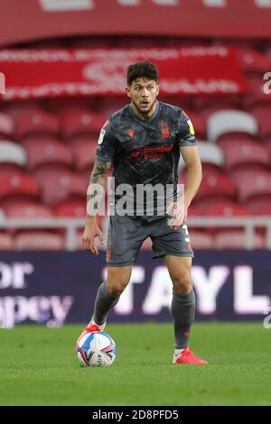 MIDDLESBROUGH, ANGLETERRE. 31 OCTOBRE Tobias Figueiredo de la forêt de Nottingham lors du match de championnat Sky Bet entre Middlesbrough et la forêt de Nottingham au stade Riverside, Middlesbrough le samedi 31 octobre 2020. (Credit: Mark Fletcher | MI News) Credit: MI News & Sport /Alay Live News Banque D'Images