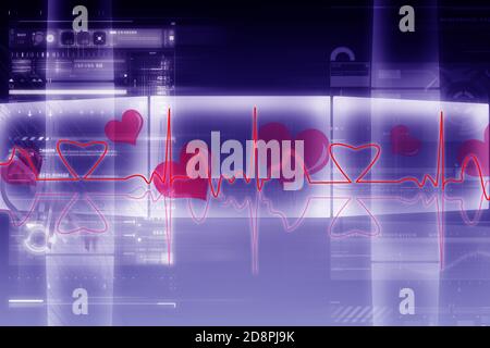 Illustration numérique de l'écran du moniteur cardiaque avec battements cardiaques normaux signal Banque D'Images