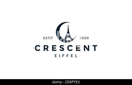 tour eiffel avec logo en forme de croissant, icône vectorielle Illustration de Vecteur