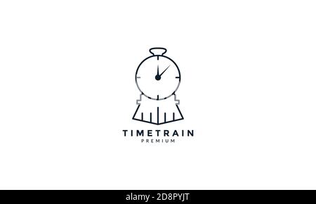 ligne de train avec contour de l'horloge temps logo vecteur icône conception Illustration de Vecteur