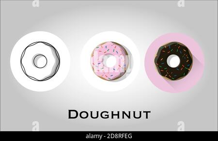Vecteur d'icône plat Donut. Objets isolés. Illustration vectorielle. Vecteur simple pour la conception graphique. Cuisine, savoureuse, crémeuse. Illustration de Vecteur