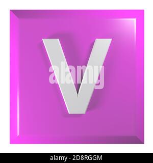 Bouton-poussoir carré rose avec lettre V - Illustration du rendu 3D Banque D'Images