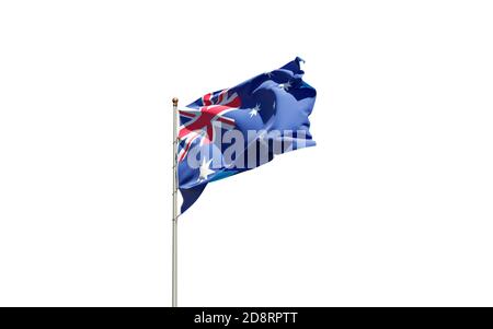 Magnifique drapeau national de l'Australie sur fond blanc. Gros plan isolé de Kiribati drapeau d'œuvres d'art 3D. Banque D'Images