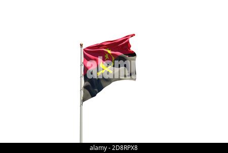 Magnifique drapeau national de l'Angola sur fond blanc. Gros plan isolé de Kiribati drapeau d'œuvres d'art 3D. Banque D'Images