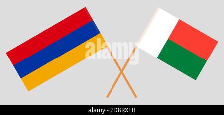 Drapeaux croisés de Madagascar et d'Arménie. Couleurs officielles. Proportion correcte. Illustration vectorielle Illustration de Vecteur