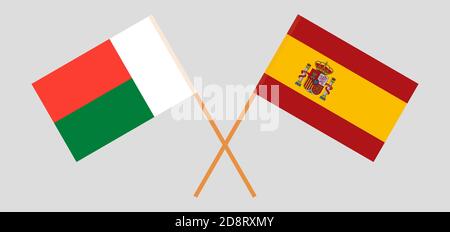 Drapeaux croisés de Madagascar et d'Espagne. Couleurs officielles. Proportion correcte. Illustration vectorielle Illustration de Vecteur