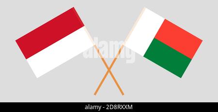 Drapeaux croisés de Madagascar et d'Indonésie. Couleurs officielles. Proportion correcte. Illustration vectorielle Illustration de Vecteur