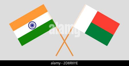 Drapeaux croisés de Madagascar et de l'Inde. Couleurs officielles. Proportion correcte. Illustration vectorielle Illustration de Vecteur