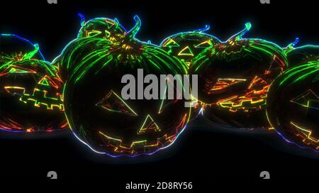 Motif de citrouille rétro au néon pour un look amusant en 3d noire rendu Banque D'Images
