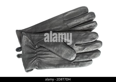 Gants en cuir noir isolés Banque D'Images