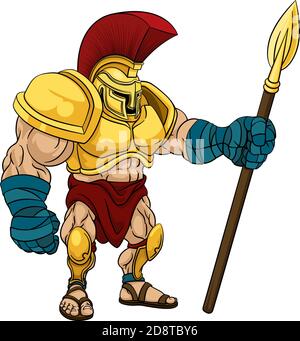 Spartiate Gladiator Trojan Warrior Soldier Cartoon Illustration de Vecteur