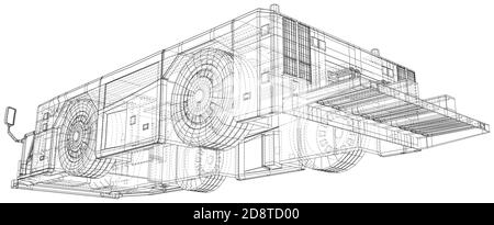 Chariot de remorquage. Fil - châssis. Véhicule de remorquage Vector Illustration transport à l'aéroport. Les couches de lignes visibles et invisibles sont séparées. Format EPS10 Illustration de Vecteur