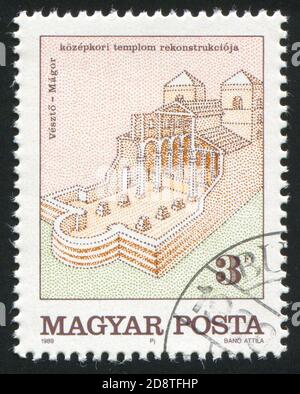 HONGRIE - VERS 1989: Timbre imprimé par la Hongrie, montre l'église, vers 1989 Banque D'Images