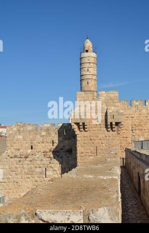 Jérusalem, Tour de David dans la vieille ville. Murs et tours de la forteresse de Jérusalem. Banque D'Images