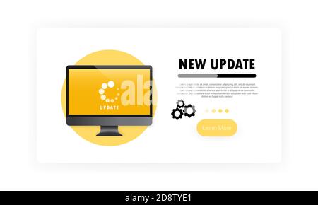 Nouvelle mise à jour pour la bannière de l'ordinateur. Concept de mise à jour et de mise à niveau du logiciel système. Processus de chargement dans l'écran du moniteur. Vecteur sur fond blanc isolé Illustration de Vecteur