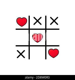 Jeu TIC tac TOE avec croix et croix rouge coeur signe marque XOXO. Carte de bonne Saint Valentin. Vecteur sur fond blanc isolé. SPE 10 Illustration de Vecteur