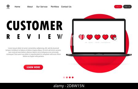 Avis du client sur la bannière de l'ordinateur portable. Donnez cinq étoiles. Concept de feedback positif. Vecteur sur fond blanc isolé. SPE 10 Illustration de Vecteur